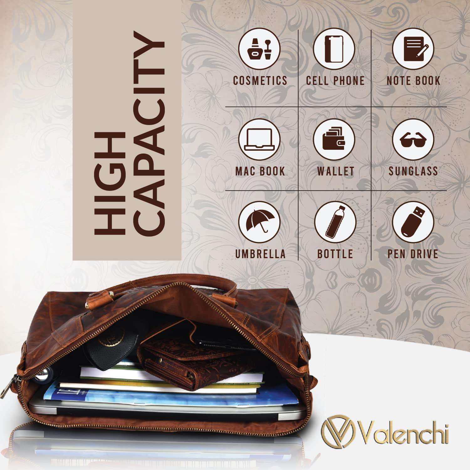 Bolso Tote de Cuero VALENCHI para Mujeres - Cognac Vintage