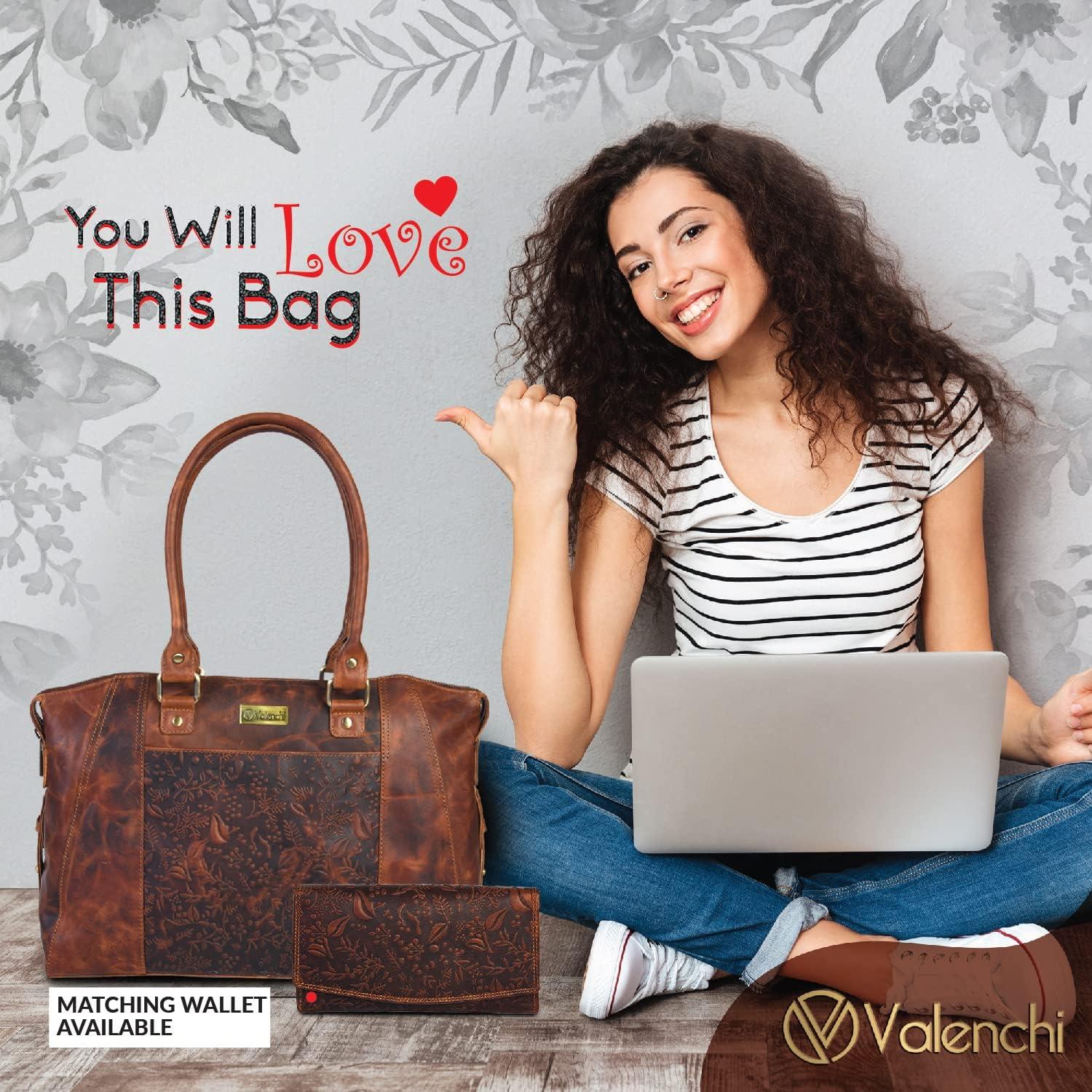 Bolso Tote de Cuero VALENCHI para Mujeres - Cognac Vintage