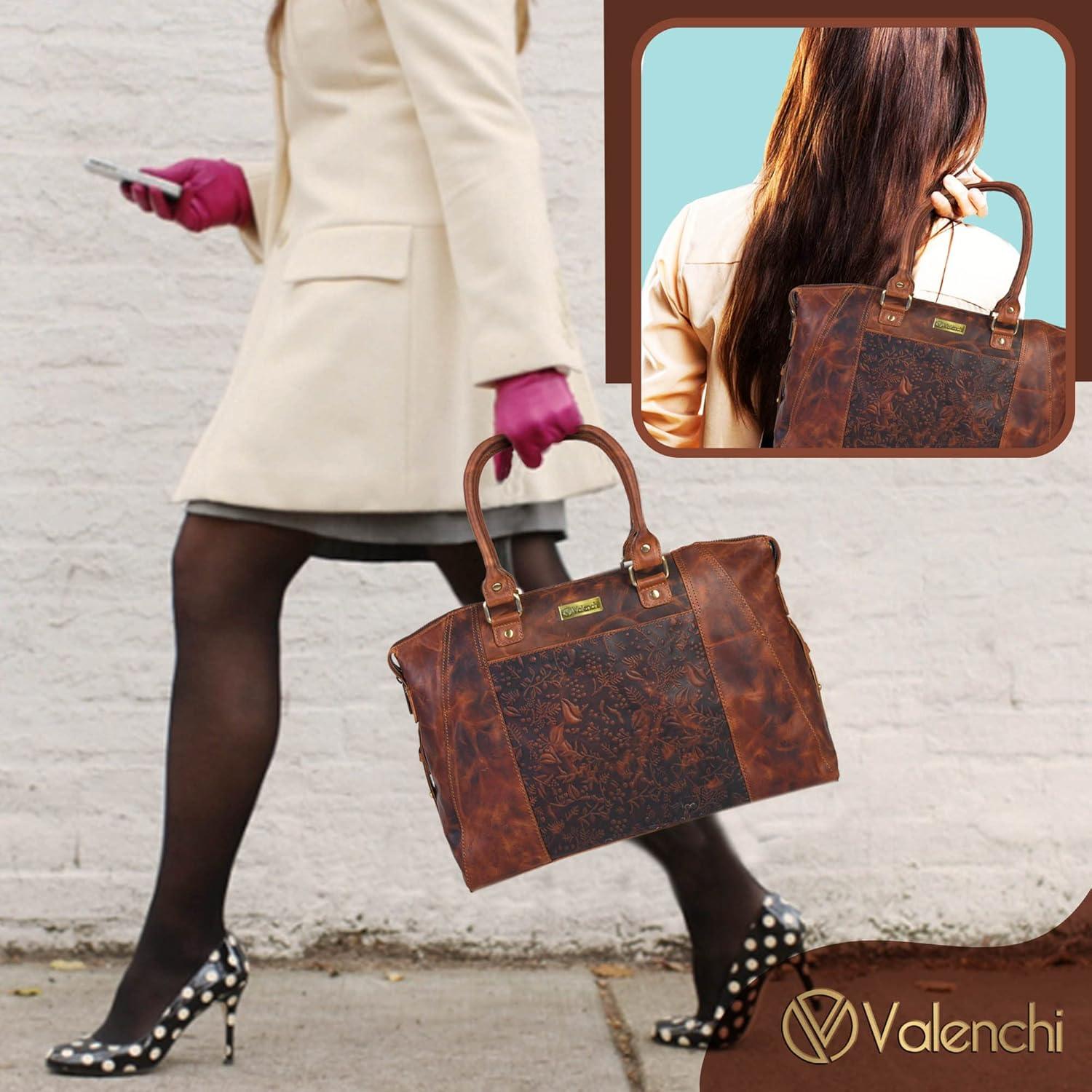 Bolso Tote de Cuero VALENCHI para Mujeres - Cognac Vintage