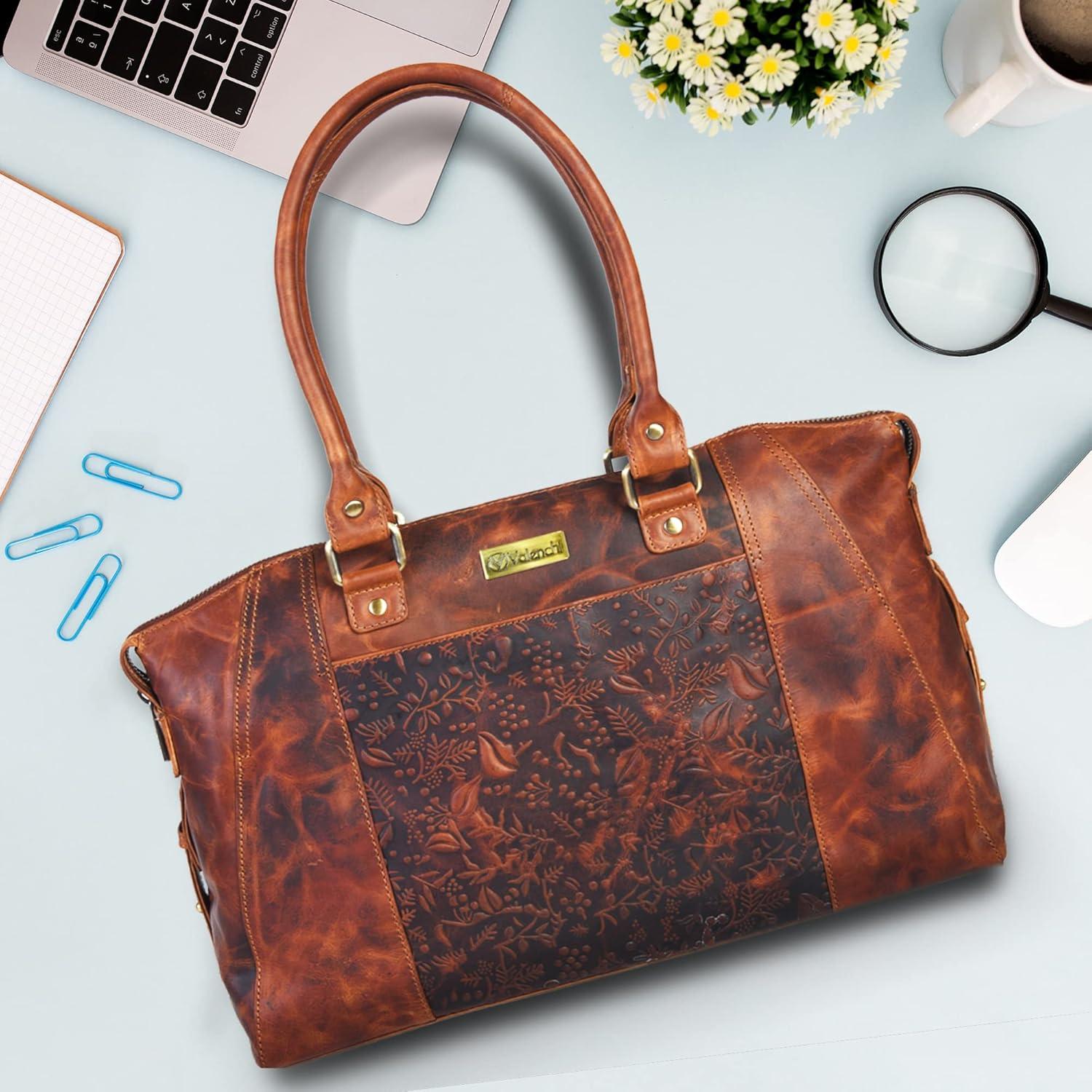 Bolso Tote de Cuero VALENCHI para Mujeres - Cognac Vintage