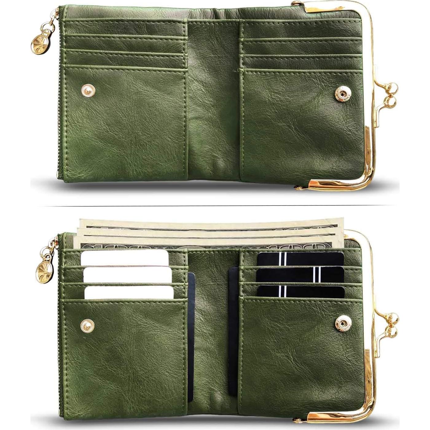 Billetera Bifold AOXONEL Verde para Mujeres RFID Compacta