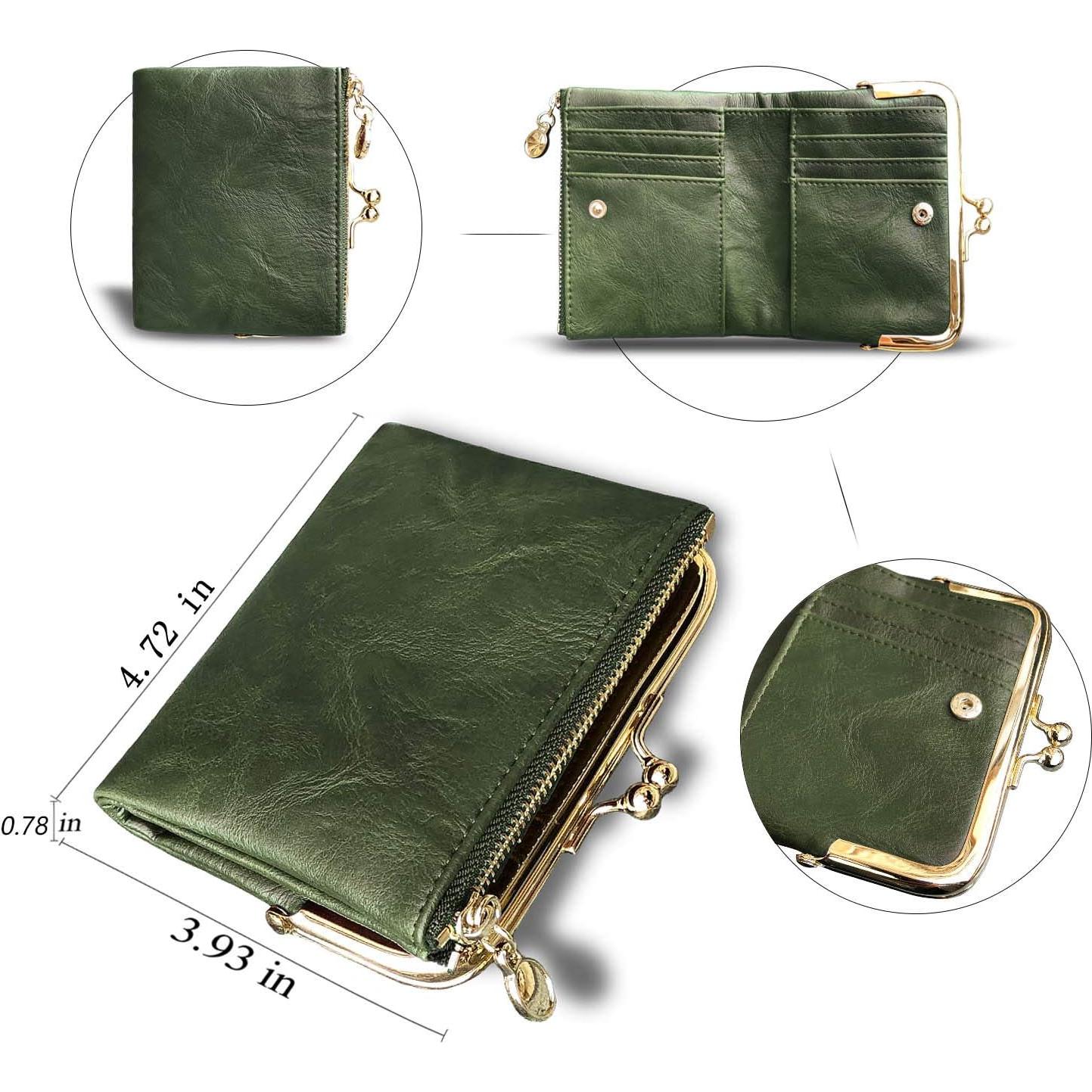 Billetera Bifold AOXONEL Verde para Mujeres RFID Compacta
