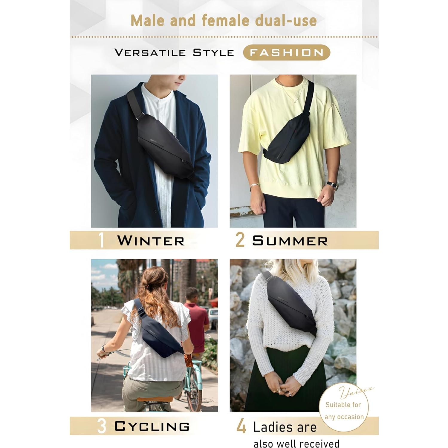 Bolsa de Bandolera SOOWER Negra a Prueba de Agua 35.8x9.6cm