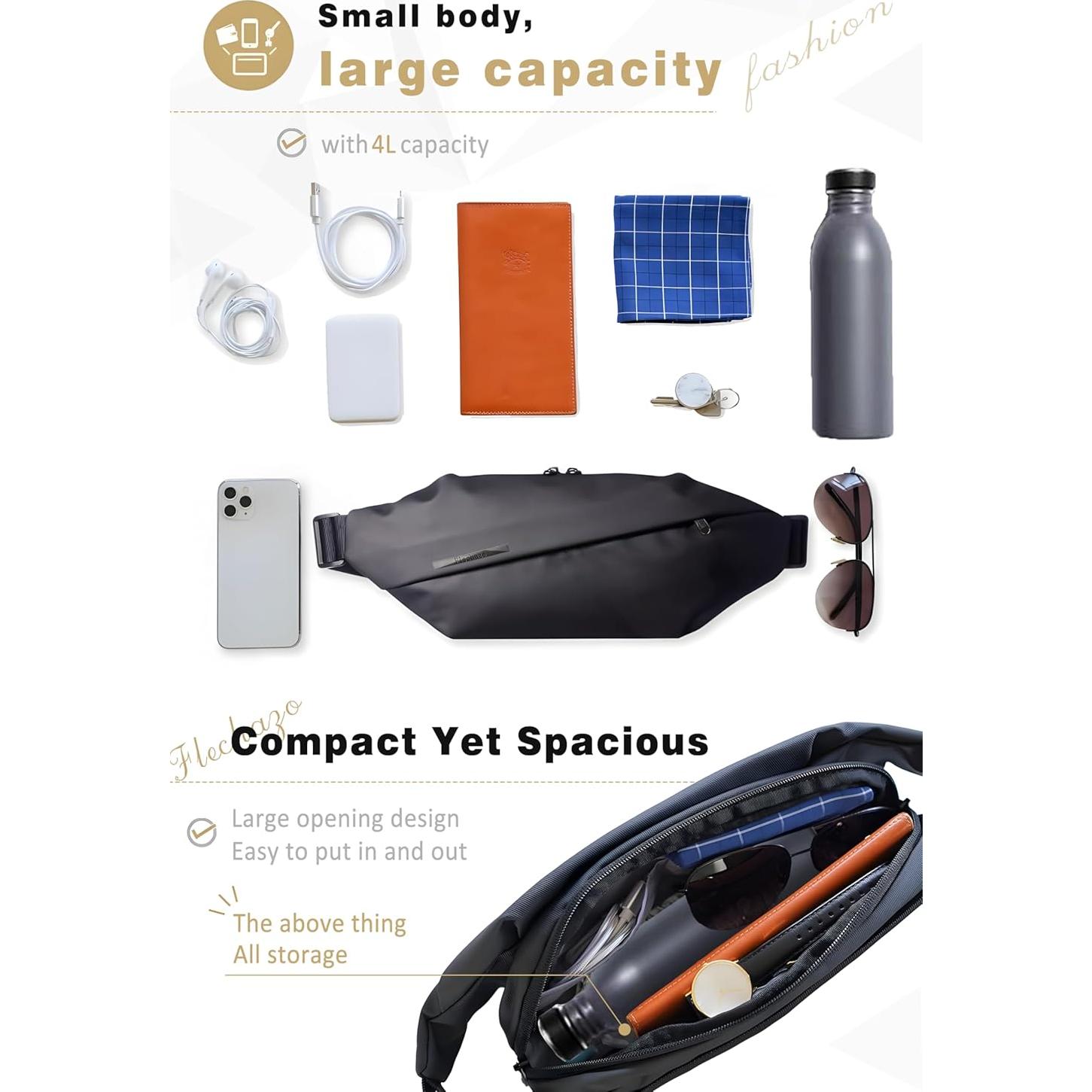 Bolsa de Bandolera SOOWER Negra a Prueba de Agua 35.8x9.6cm