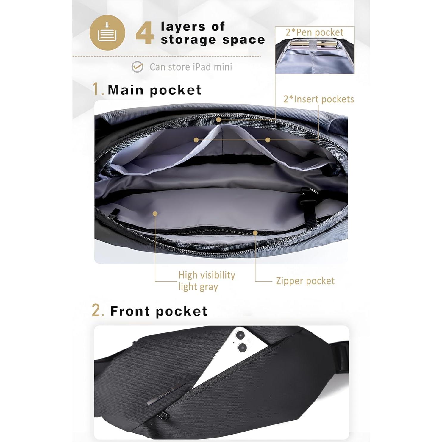 Bolsa de Bandolera SOOWER Negra a Prueba de Agua 35.8x9.6cm