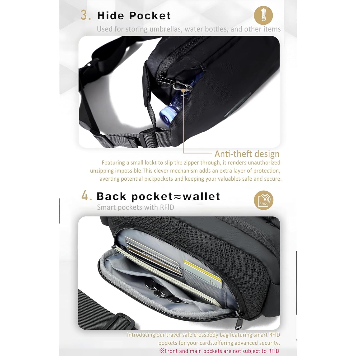 Bolsa de Bandolera SOOWER Negra a Prueba de Agua 35.8x9.6cm