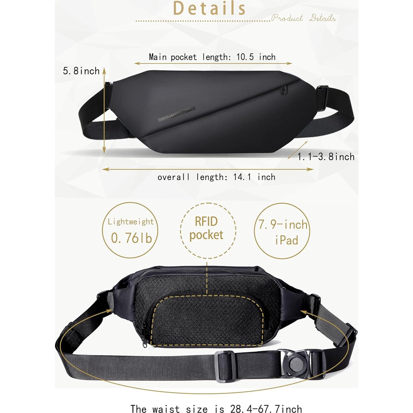 Bolsa de Bandolera SOOWER Negra a Prueba de Agua 35.8x9.6cm