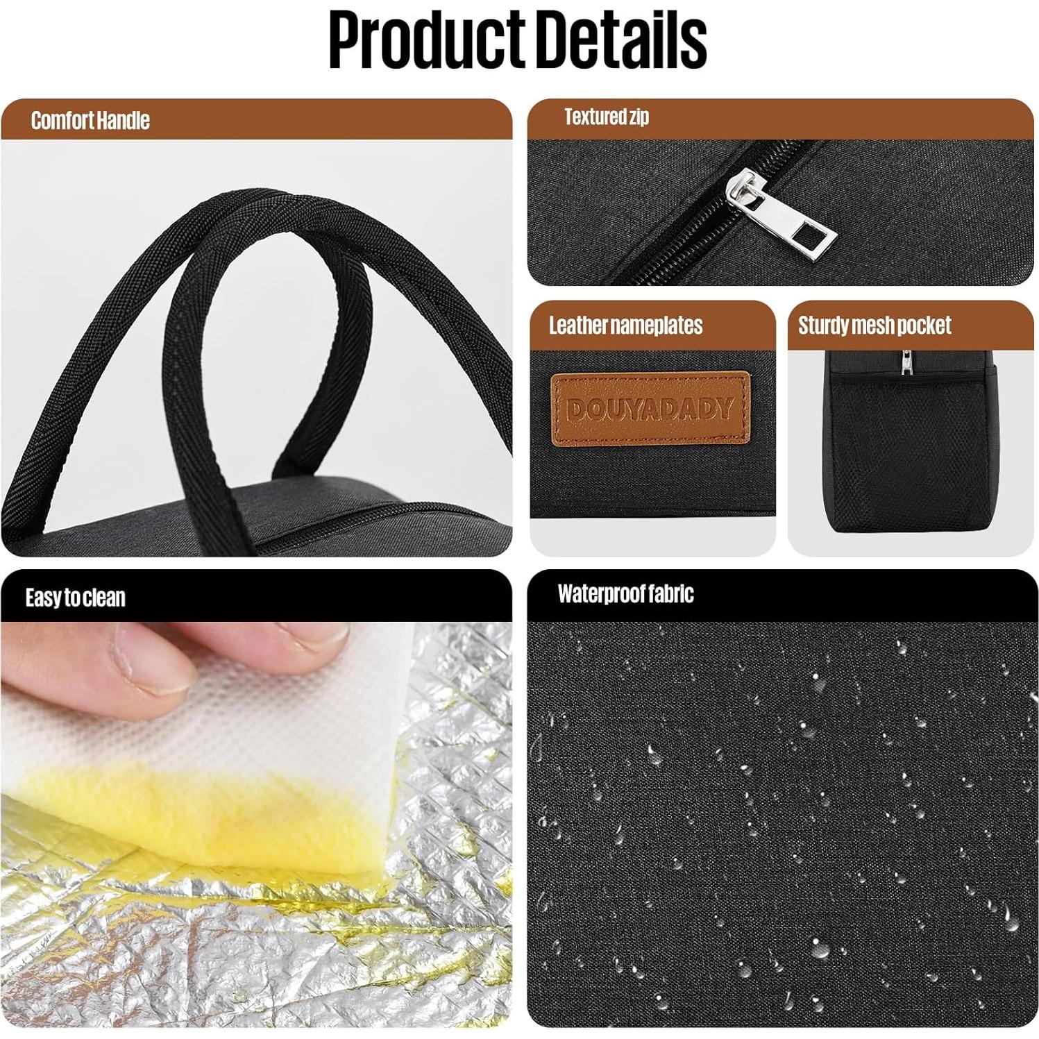 Bolsa de Almuerzo Aislante Douyadady Negra 27.4x16x22.4cm