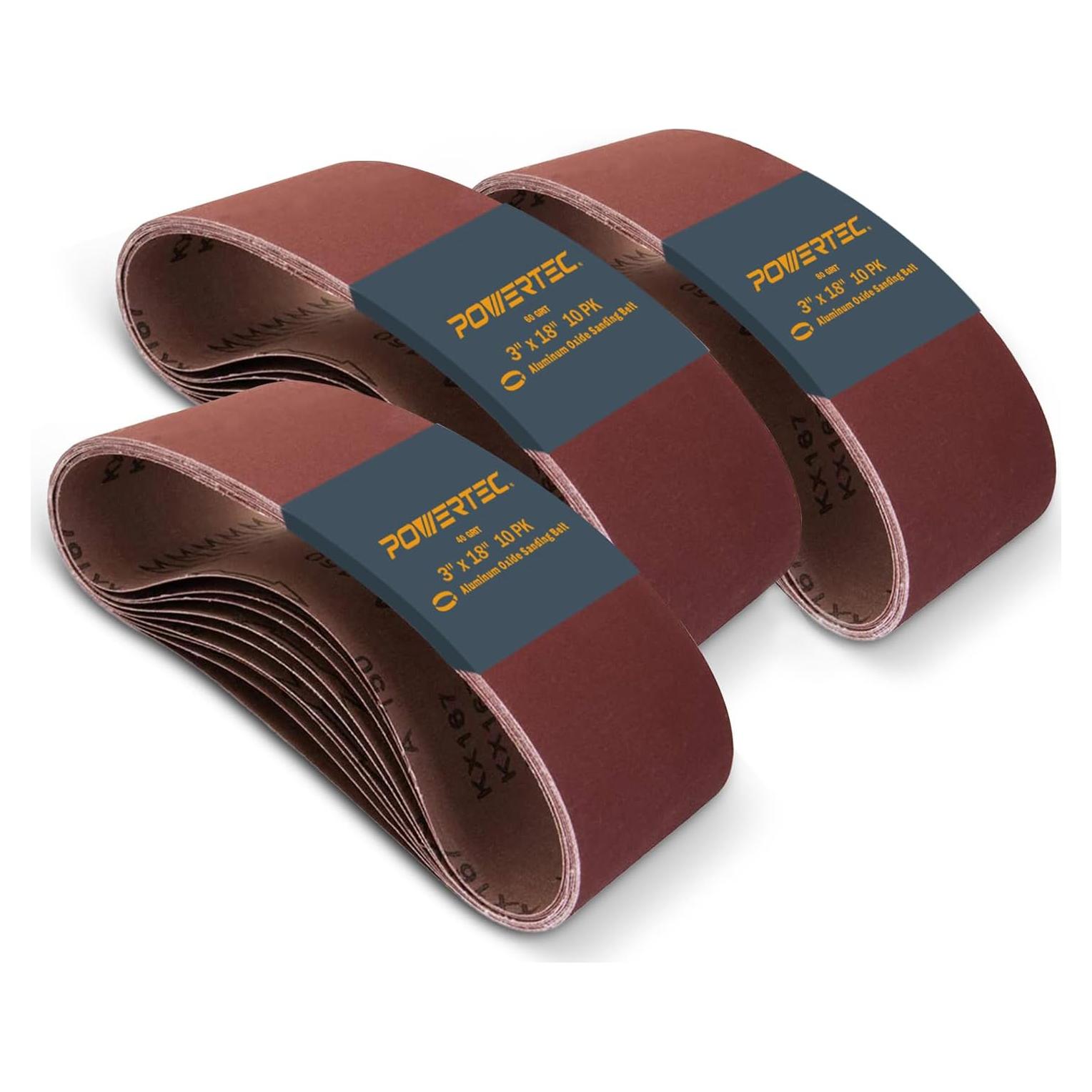 Cintas de Lijado 3x18" POWERTEC 10 Piezas Grano 40/60/80