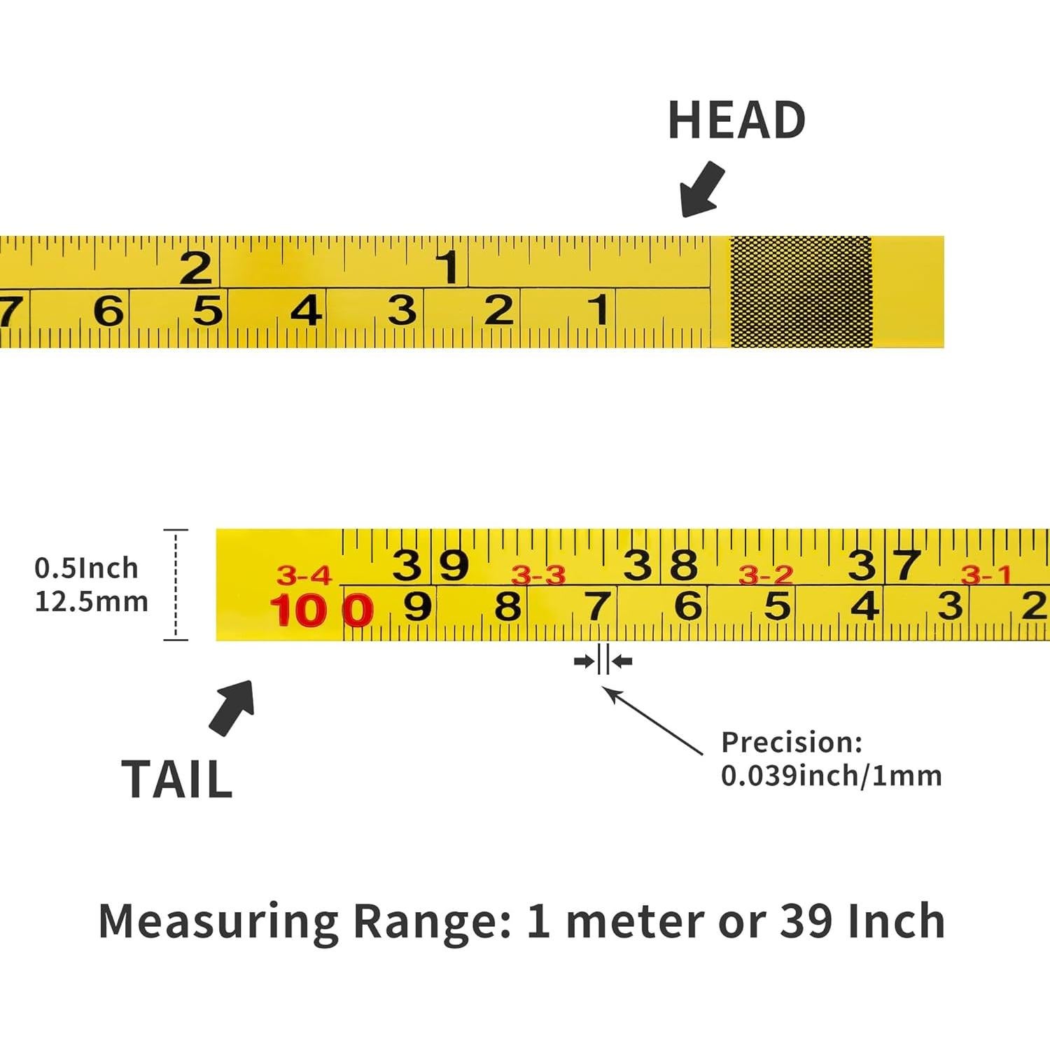 2 Cintas Métricas Autoadhesivas de Acero Opzour 100cm Amarillo