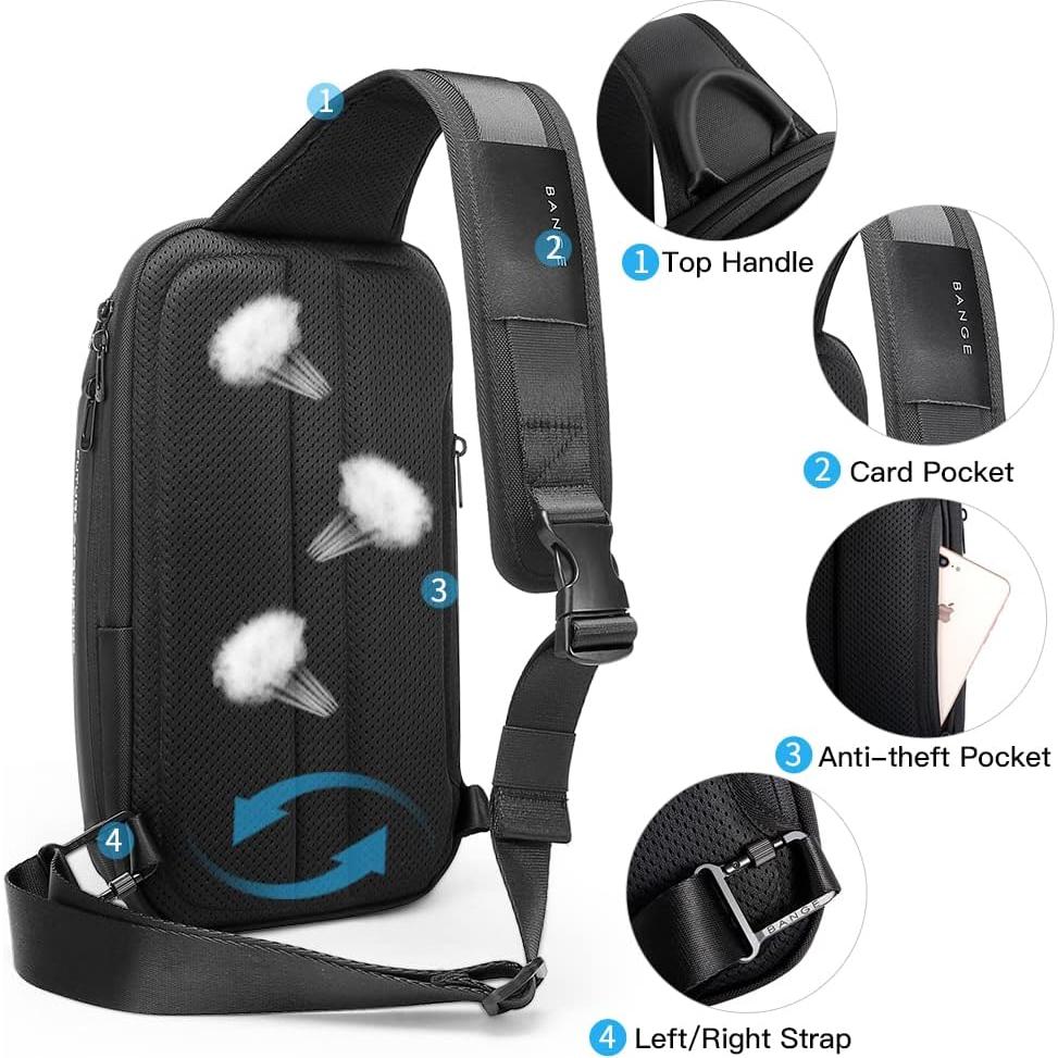 BANGE Bolsa Cruzada Impermeable para Hombres - Negro