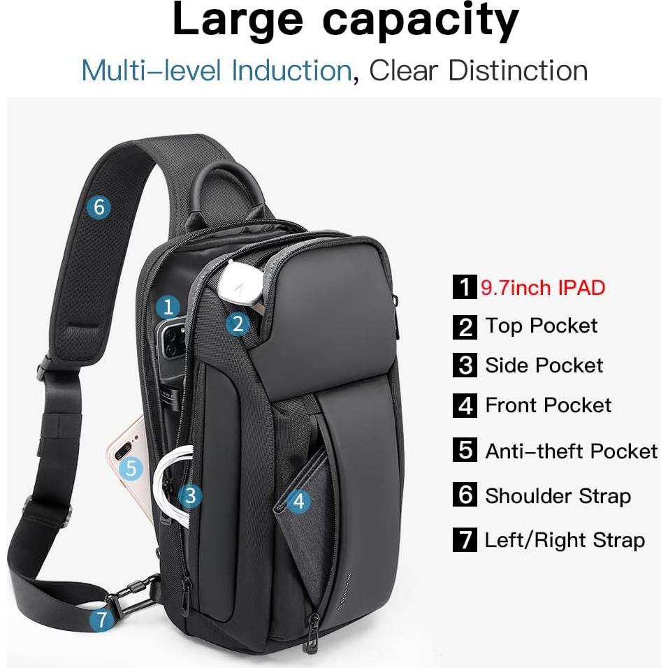 BANGE Bolsa Cruzada Impermeable para Hombres - Negro