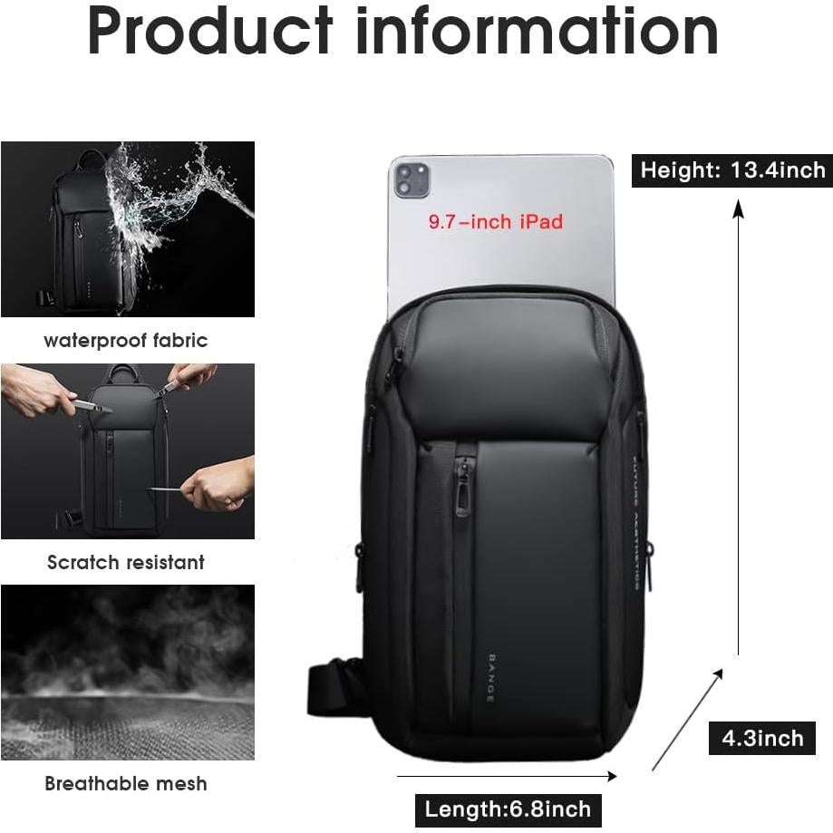 BANGE Bolsa Cruzada Impermeable para Hombres - Negro