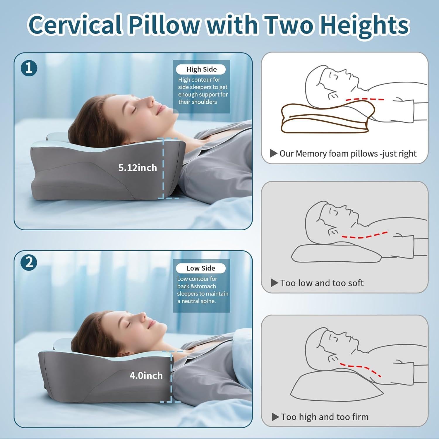 Almohada Cervical HOBEST KH-1558 Espuma con Memoria 62x38cm