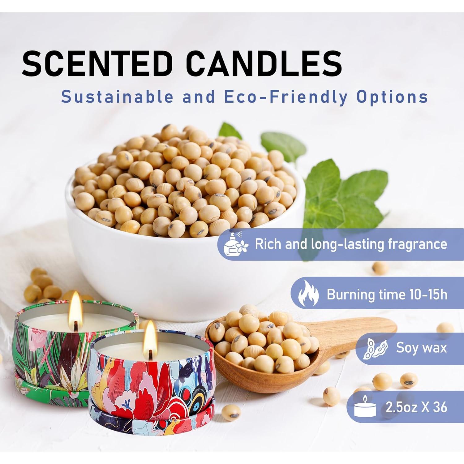 Set de 36 Velas Aromáticas Howemon - Cera de Soja Natural