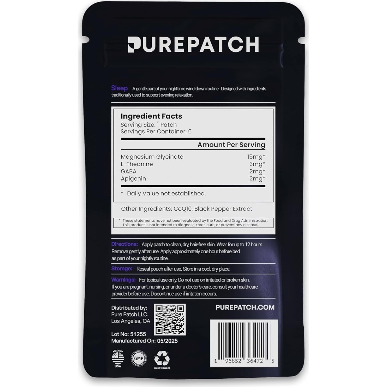 Parchas Veganas para Dormir Pure Patch - 12 Parchas de Glicinato