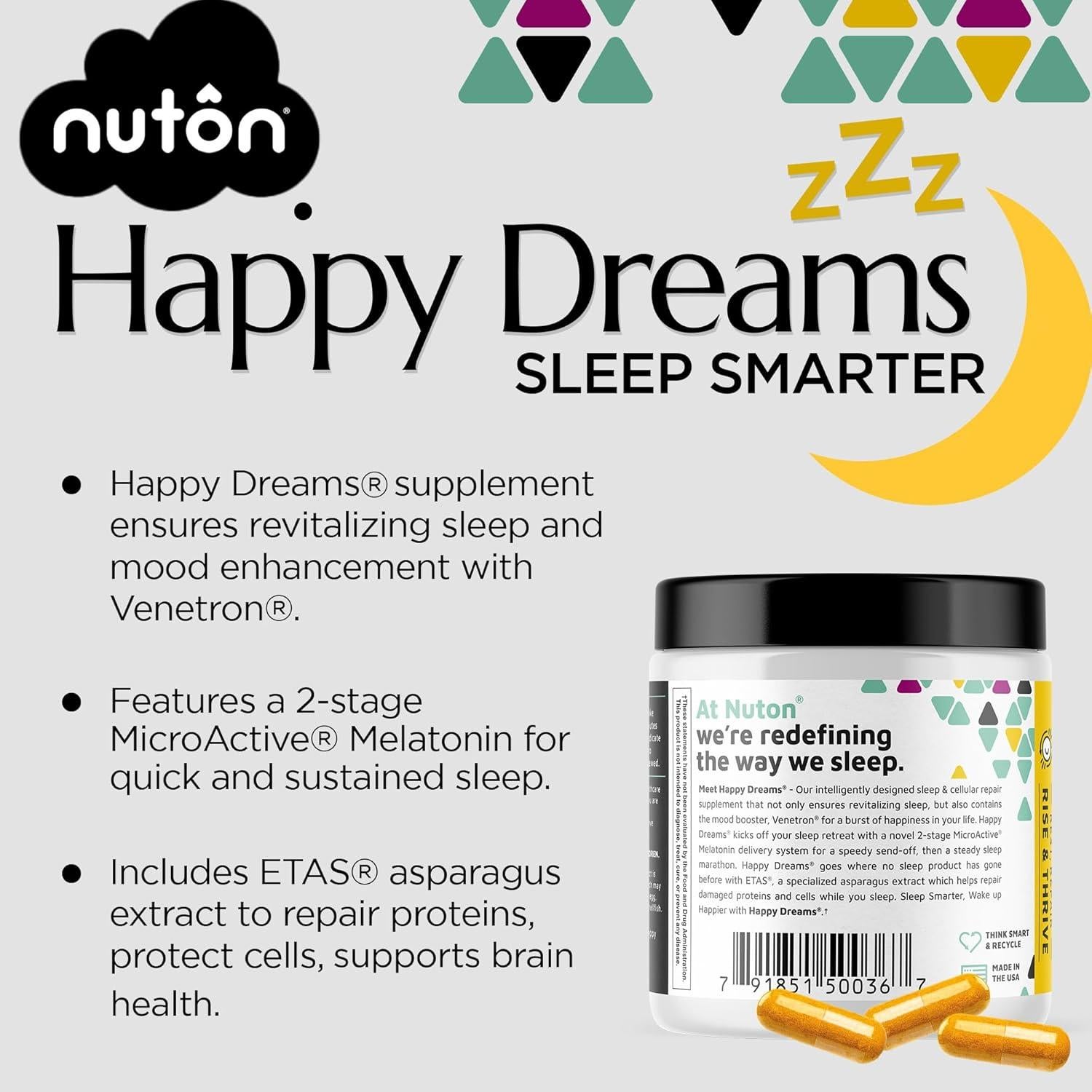 Suplemento Natural para Dormir Nuton Sueños Felices 60 Cápsulas