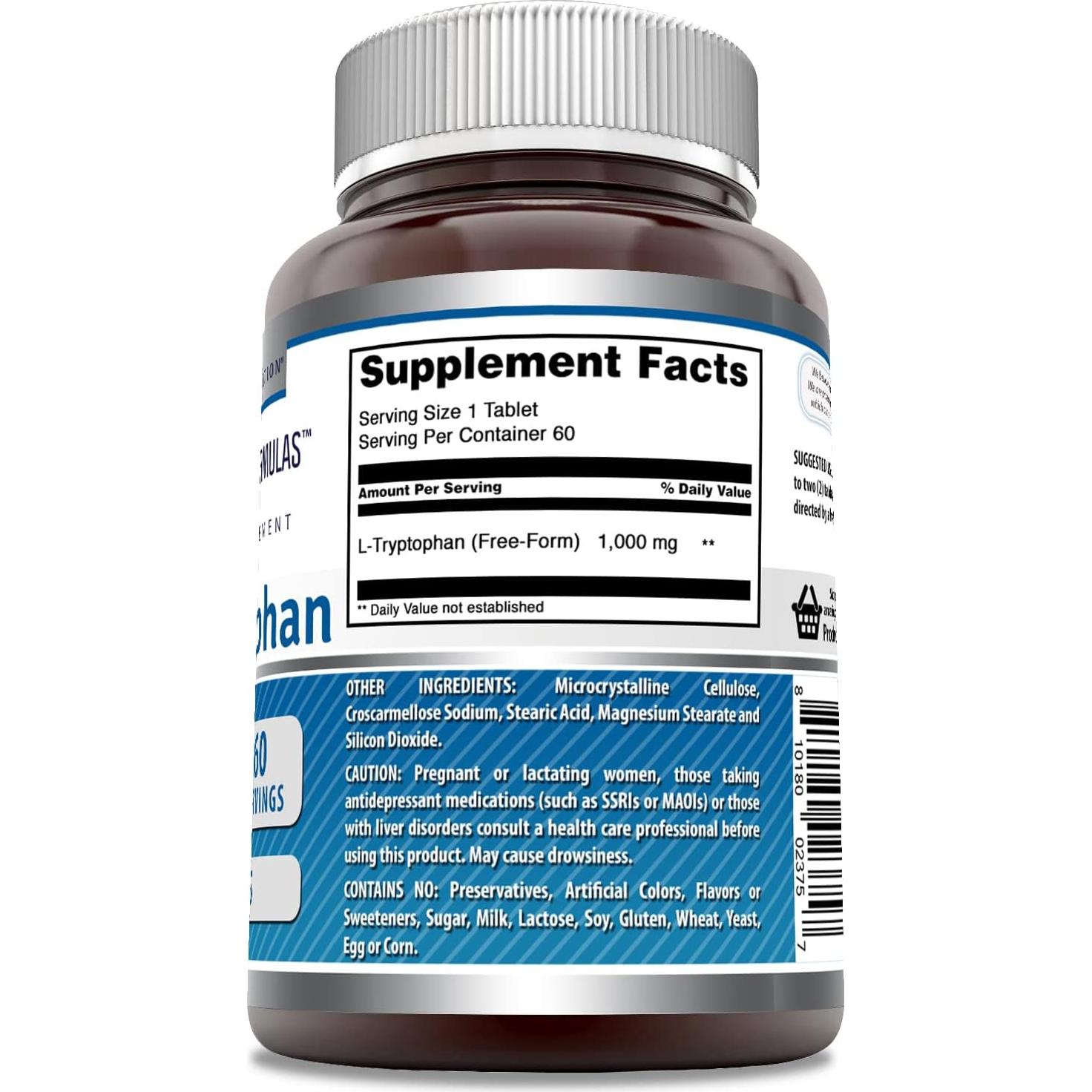 Suplemento L-Triptófano 1000mg Nutrición Asombrosa 60 Tabletas