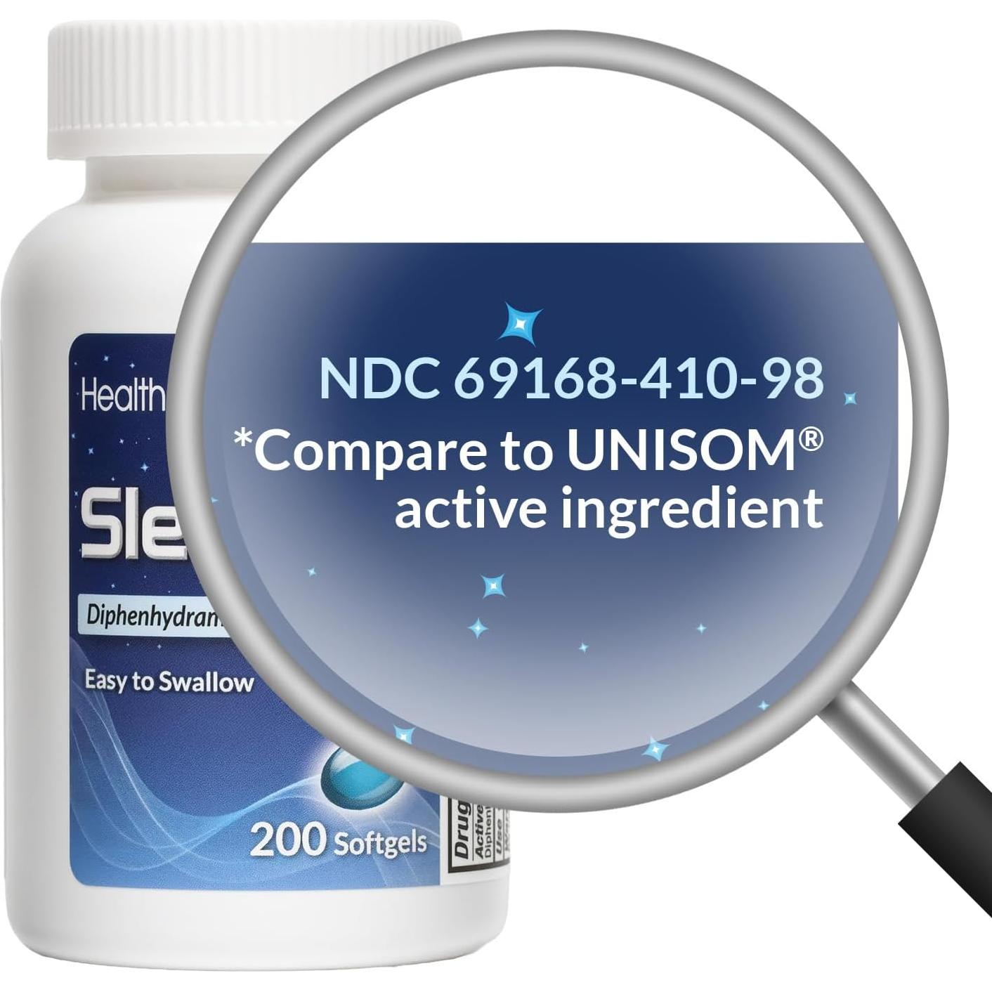 HealthA2Z Sleep Aid 50mg Diphenhidramina 200 Gelatinas Blandas