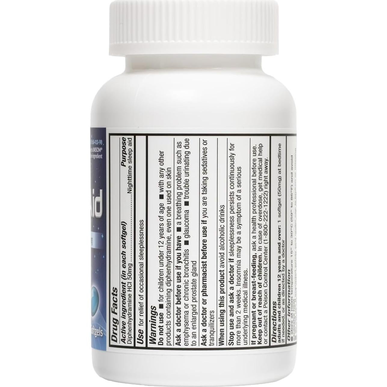 HealthA2Z Sleep Aid 50mg Diphenhidramina 200 Gelatinas Blandas