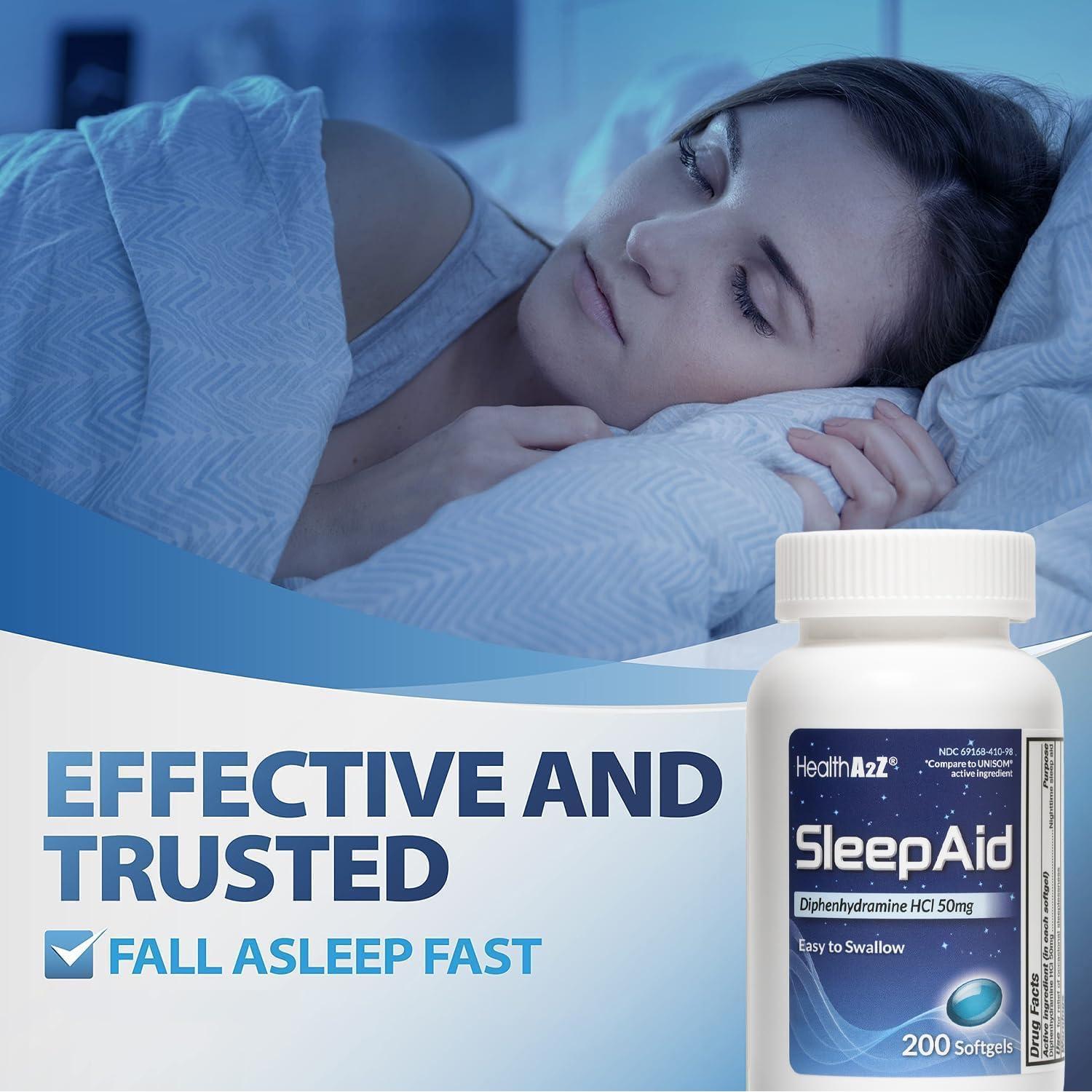 HealthA2Z Sleep Aid 50mg Diphenhidramina 200 Gelatinas Blandas