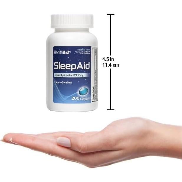 HealthA2Z Sleep Aid 50mg Diphenhidramina 200 Gelatinas Blandas