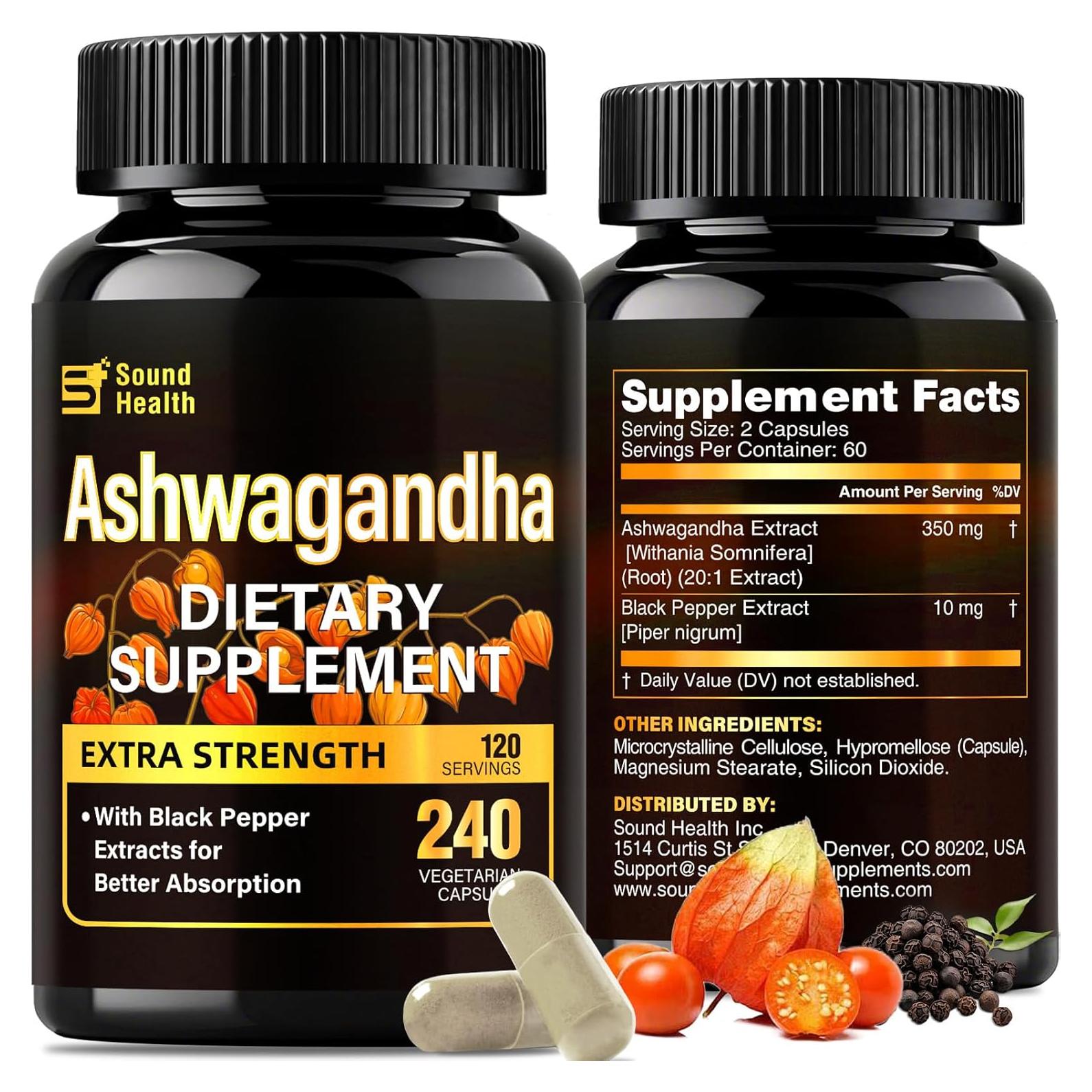 Cápsulas de Ashwagandha Orgánica SoundHealth 240 Unidades