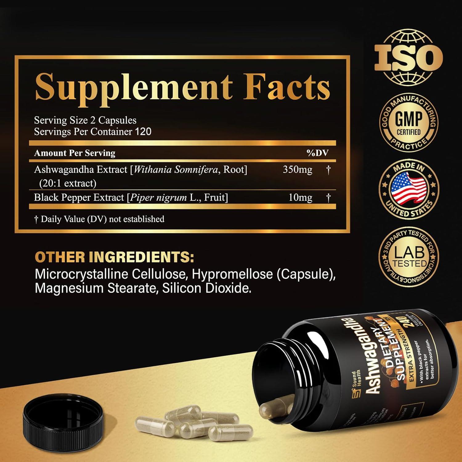 Cápsulas de Ashwagandha Orgánica SoundHealth 240 Unidades