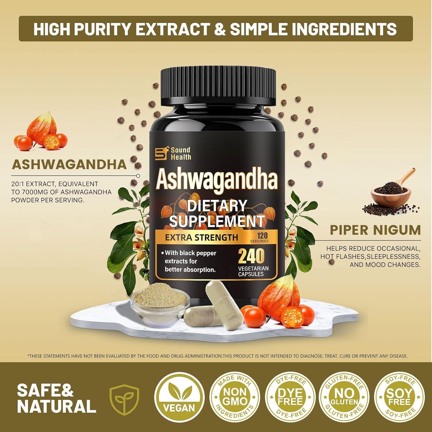 Cápsulas de Ashwagandha Orgánica SoundHealth 240 Unidades