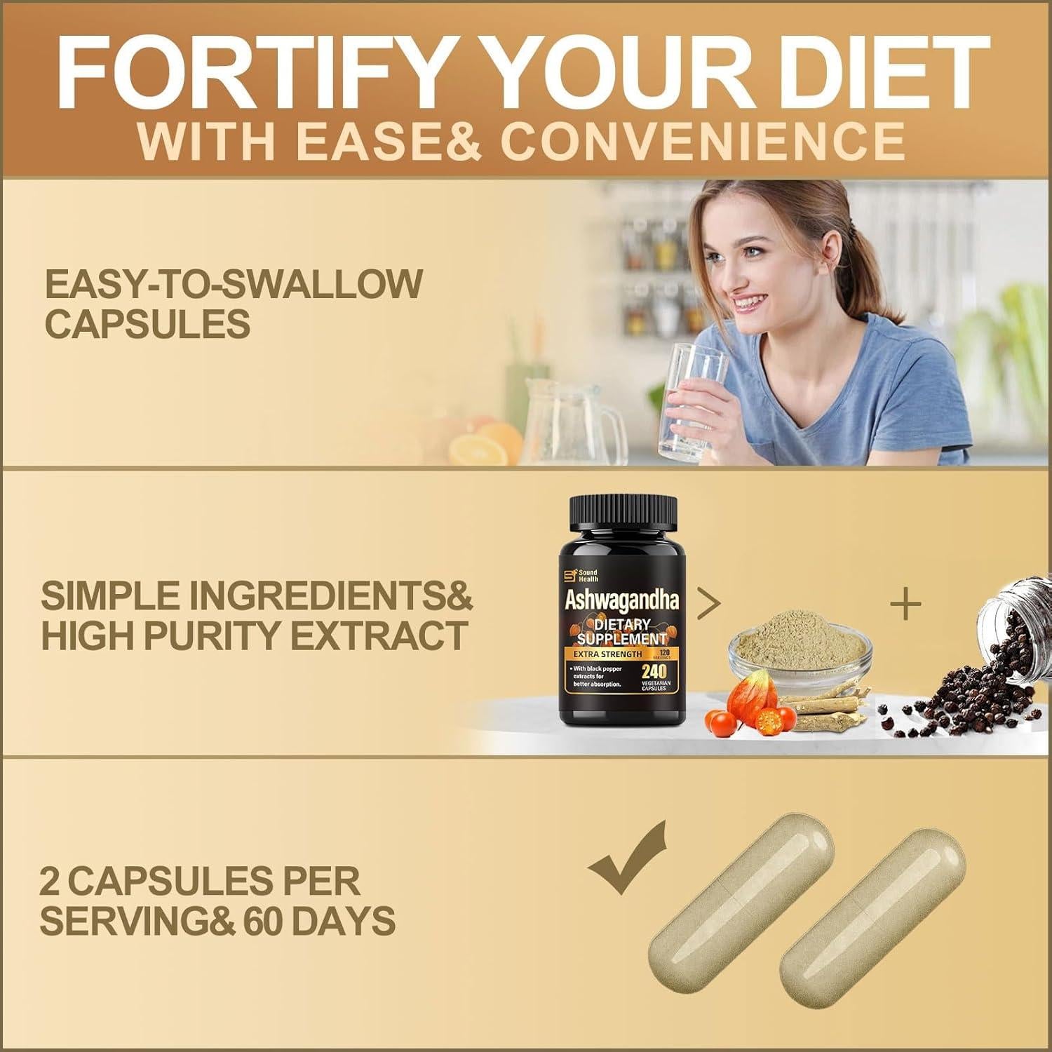 Cápsulas de Ashwagandha Orgánica SoundHealth 240 Unidades