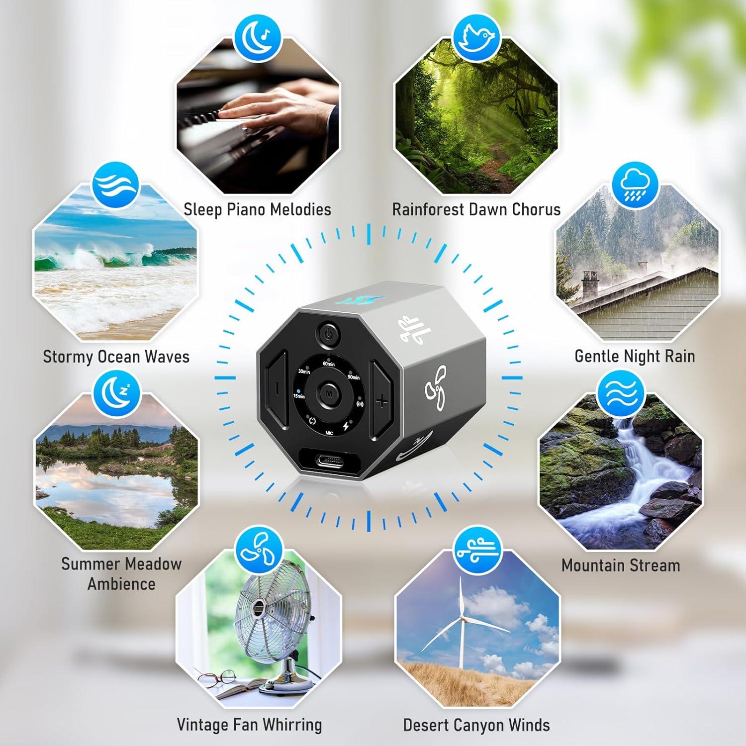 Máquina de Ruido Blanco Electronedge, 8 Sonidos Naturales, Portátil