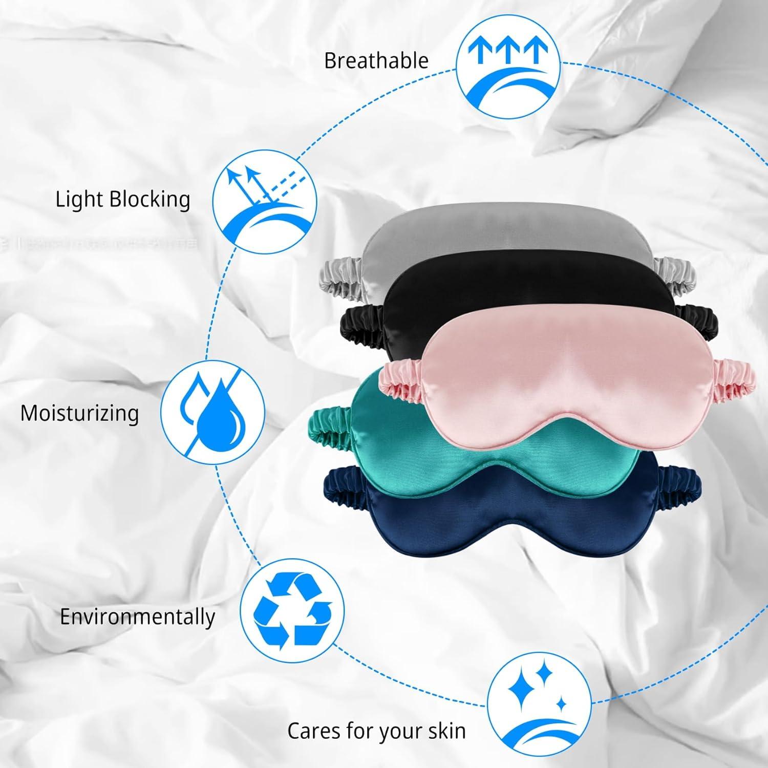 Máscara de Sueño de Seda QIANCAIWANG Azul Oscuro 21.5x9.5cm