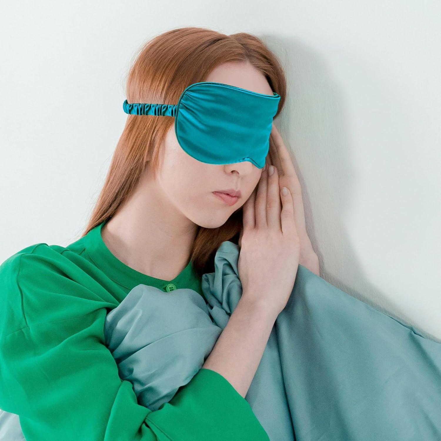 Máscara de Sueño de Seda QIANCAIWANG Azul Oscuro 21.5x9.5cm