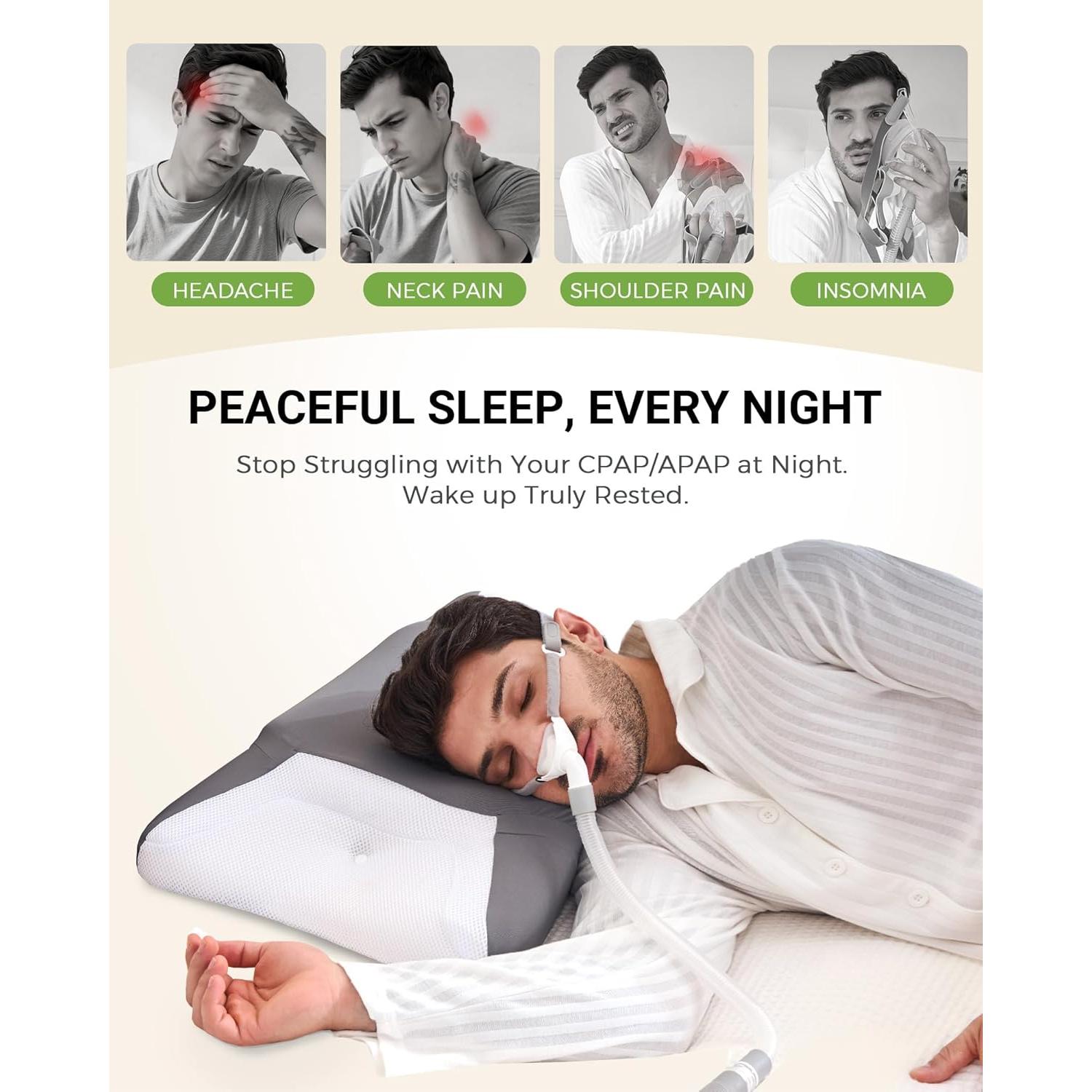 Almohada CPAP Ergonómica BAMHILL para Dormir de Lado 65x40cm