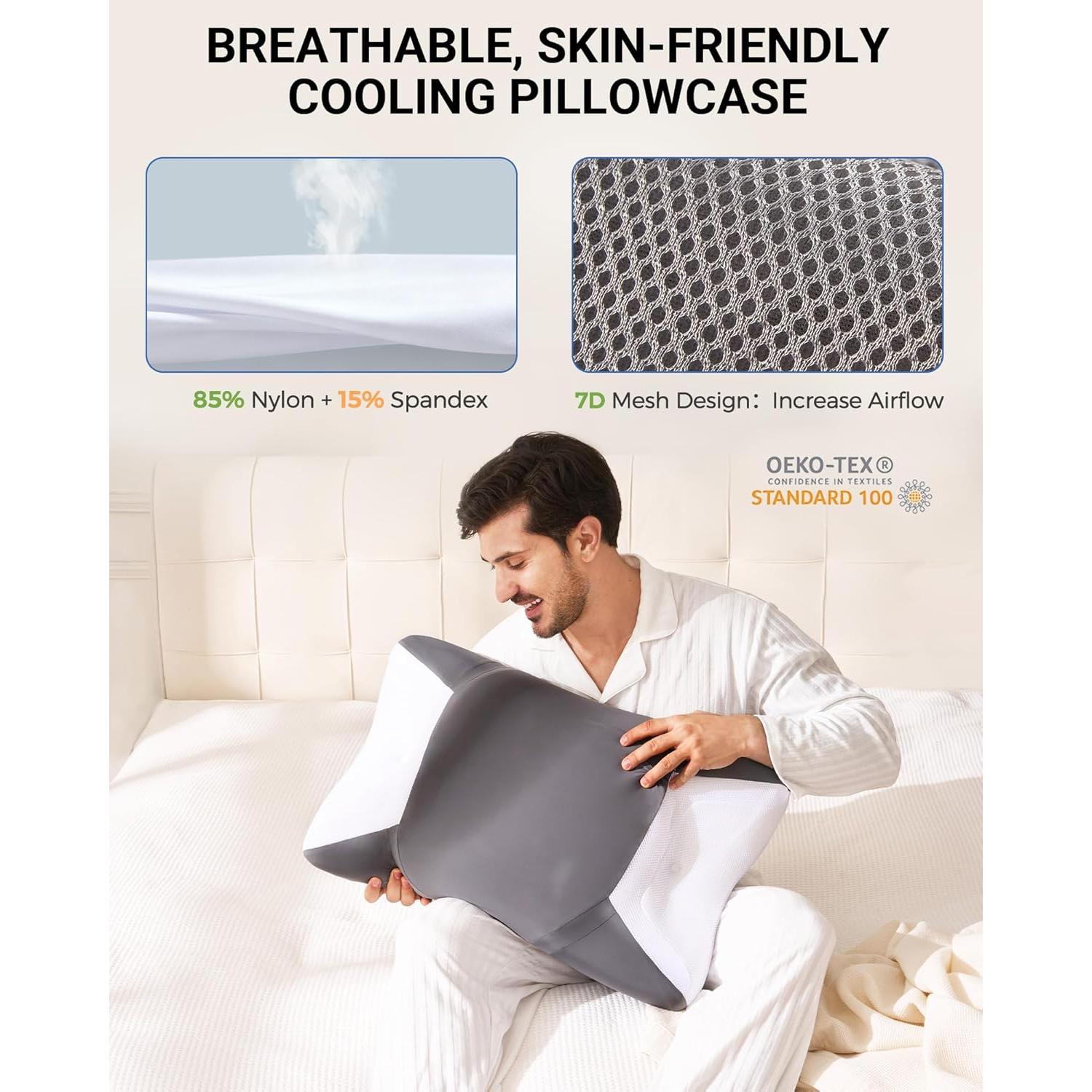 Almohada CPAP Ergonómica BAMHILL para Dormir de Lado 65x40cm