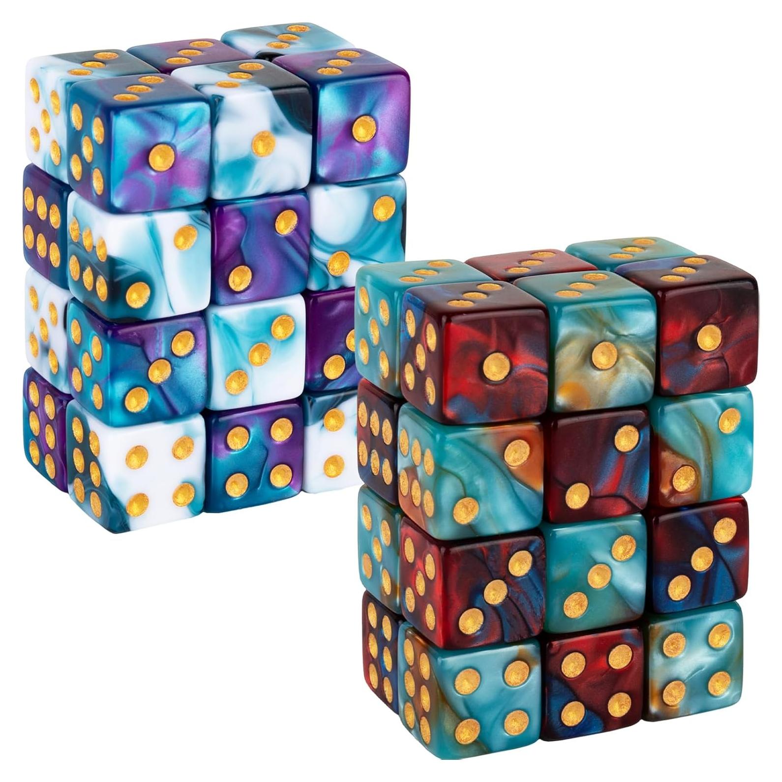 48 PCS 12mm Marble Polyhedral D6 Dice Square Corner 6 Sided Dice MTG Dice Set for Board Game RPG DND Yahtzee or Math Learning