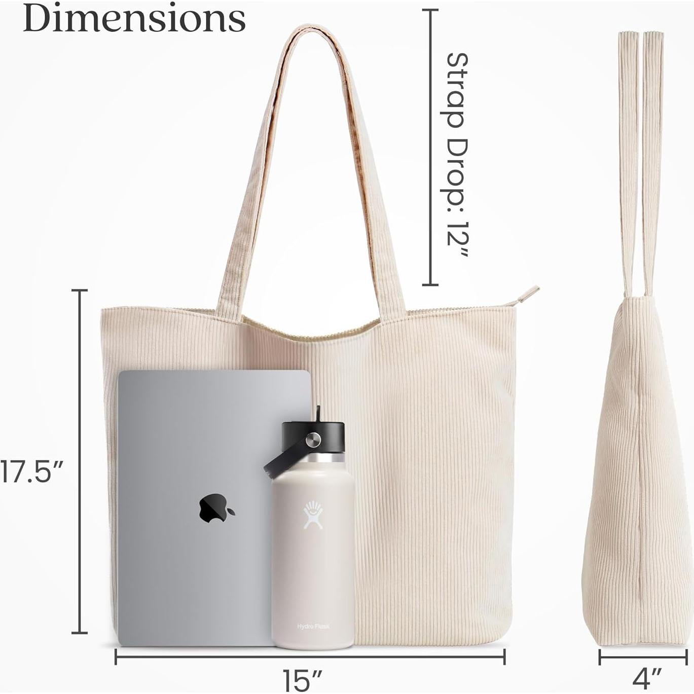 Bolsa Tote Vandel Corduroy con Cremallera y Bolsillos