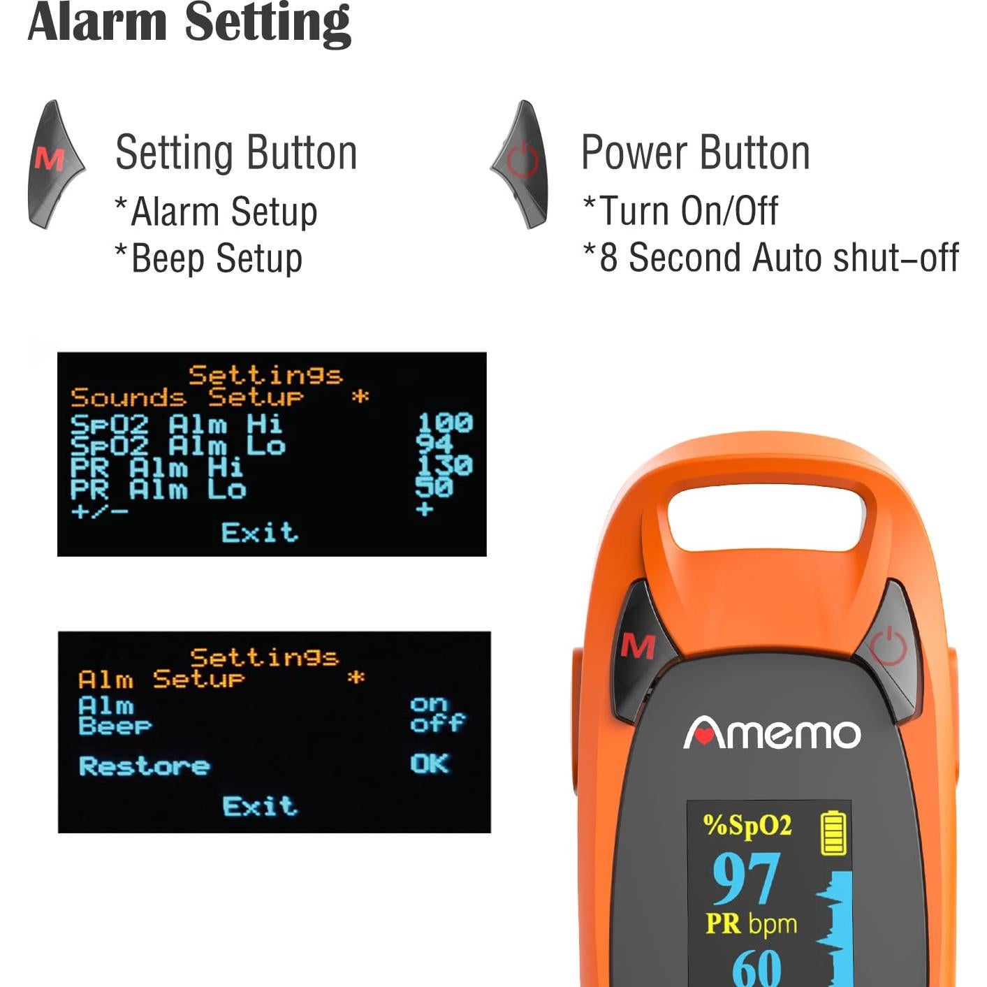 Oxímetro de Pulso Digital SHENZHEN Ossimetri6 con Alarma
