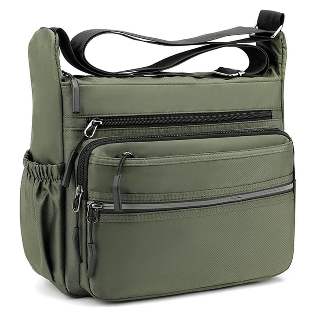 Bolsa Mensajera Mudono Verde Nylon Impermeable Multi-bolsillo