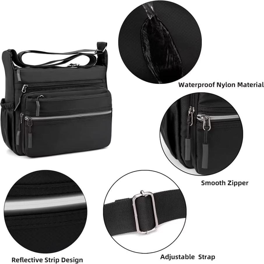 Bolsa Mensajera Mudono Verde Nylon Impermeable Multi-bolsillo