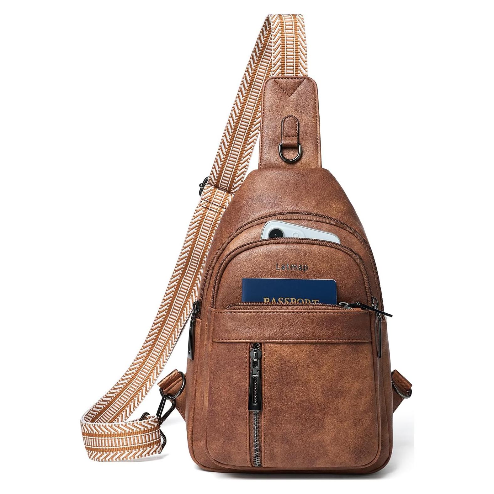 Bolsa Sling 7L PU Cuero Marrón para Mujeres y Hombres