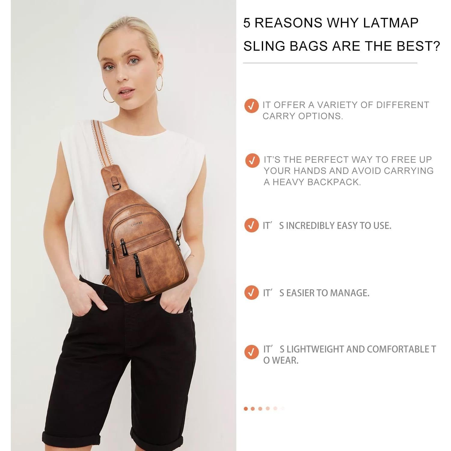 Bolsa Sling 7L PU Cuero Marrón para Mujeres y Hombres