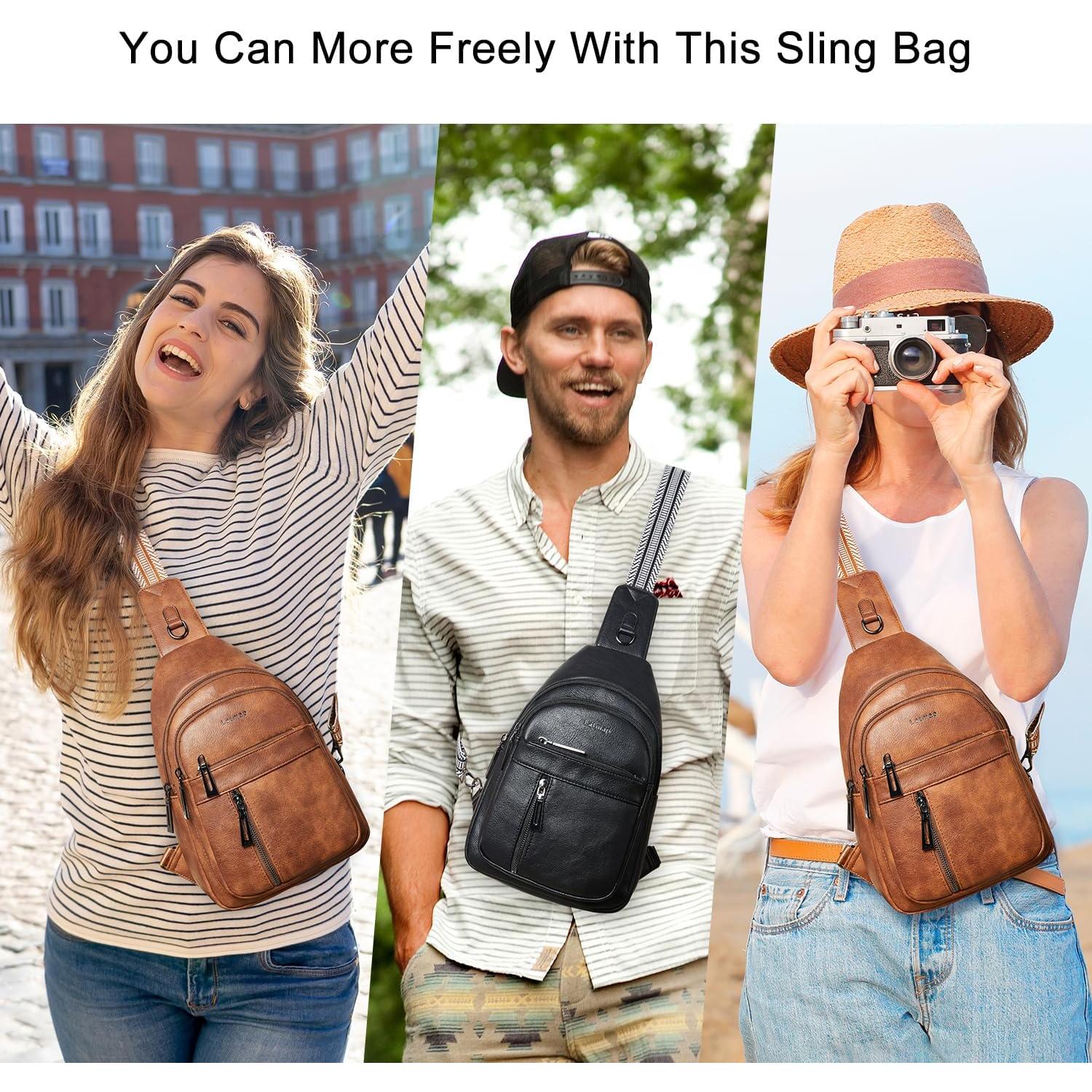 Bolsa Sling 7L PU Cuero Marrón para Mujeres y Hombres