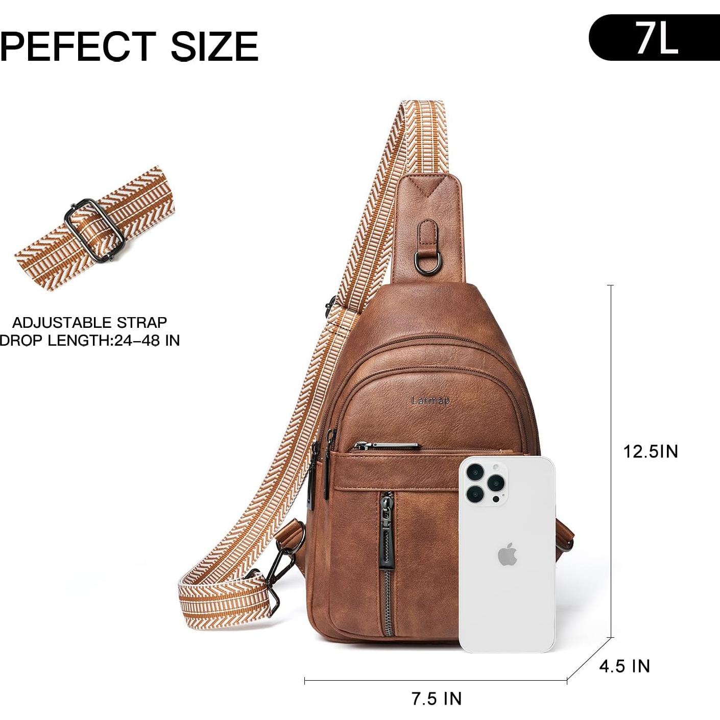 Bolsa Sling 7L PU Cuero Marrón para Mujeres y Hombres