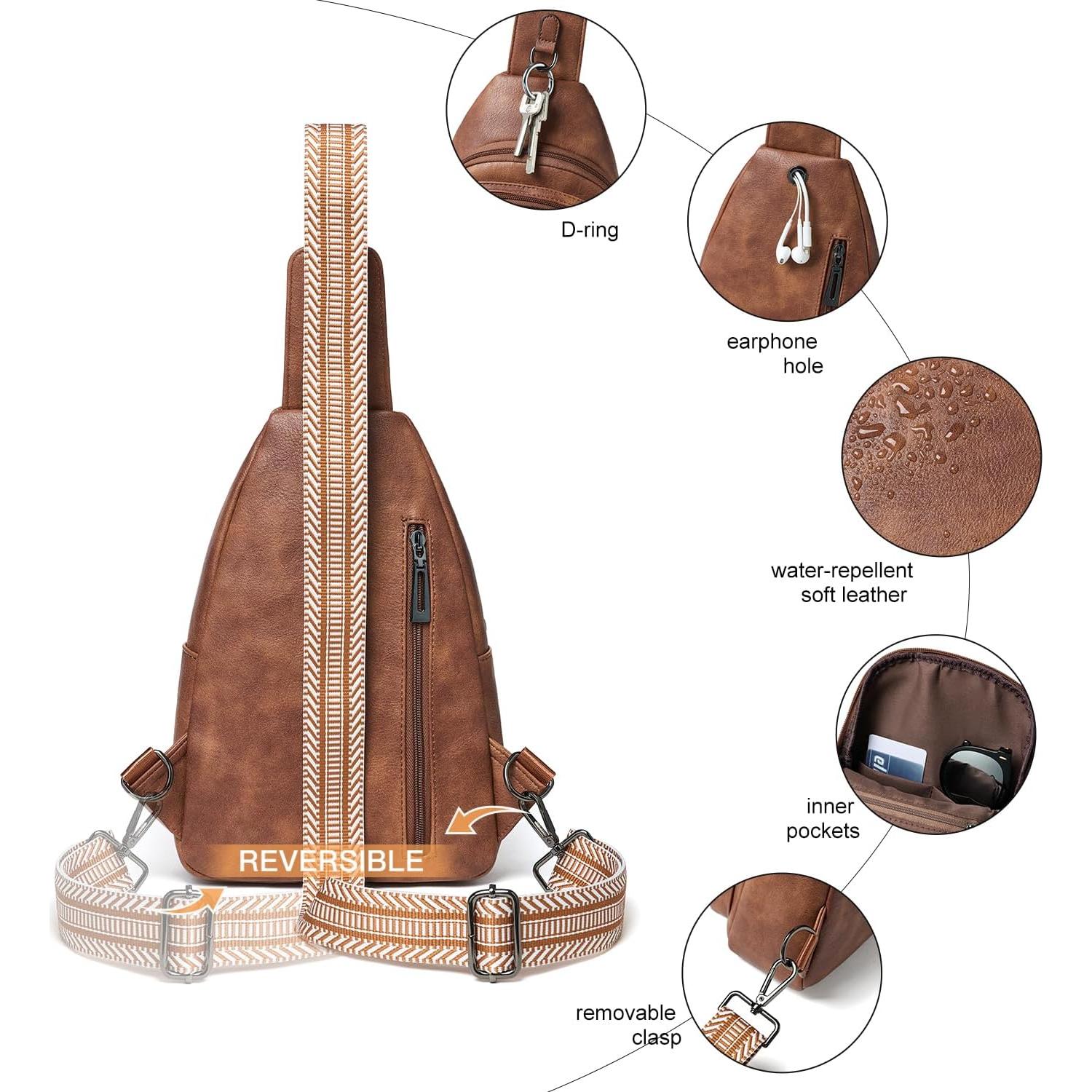 Bolsa Sling 7L PU Cuero Marrón para Mujeres y Hombres