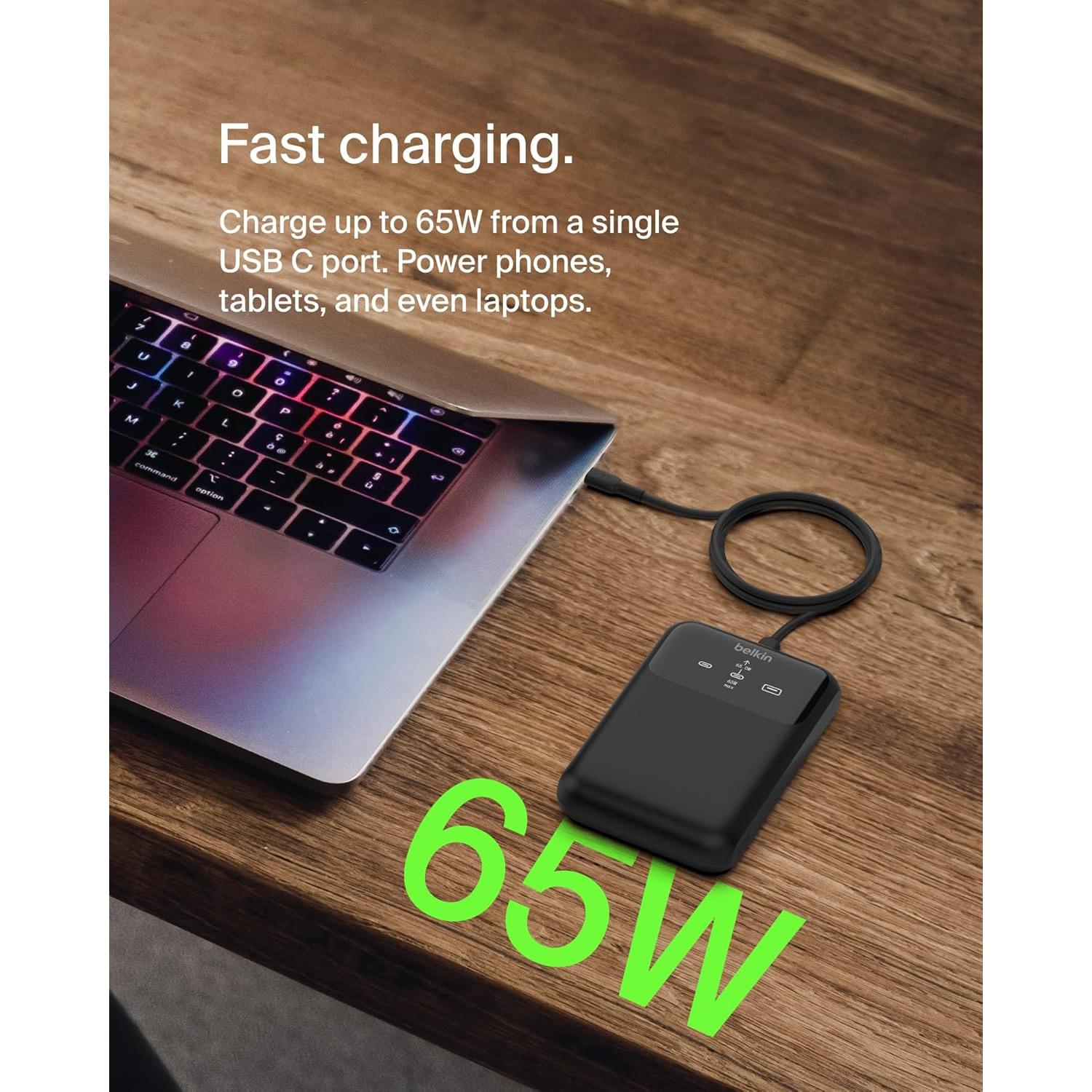 Cargador Portátil Belkin 20,000mAh 3 Puertos USB-C y A - Negro