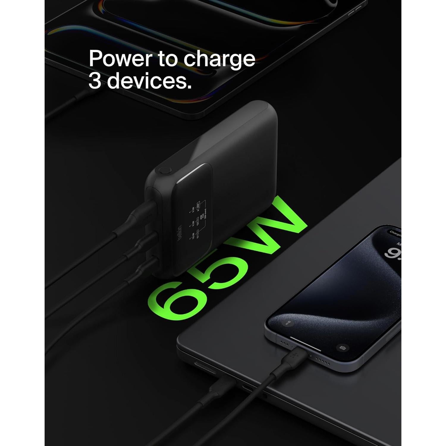 Cargador Portátil Belkin 20,000mAh 3 Puertos USB-C y A - Negro