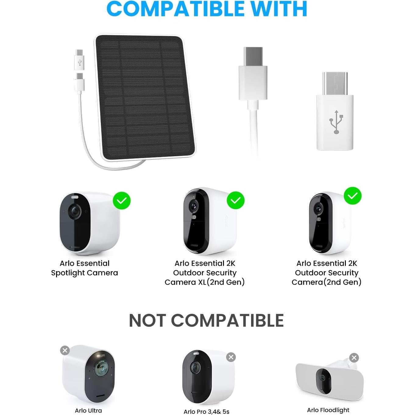 Cargador Solar WININMETA para Cámara Arlo Essential 2K 5W