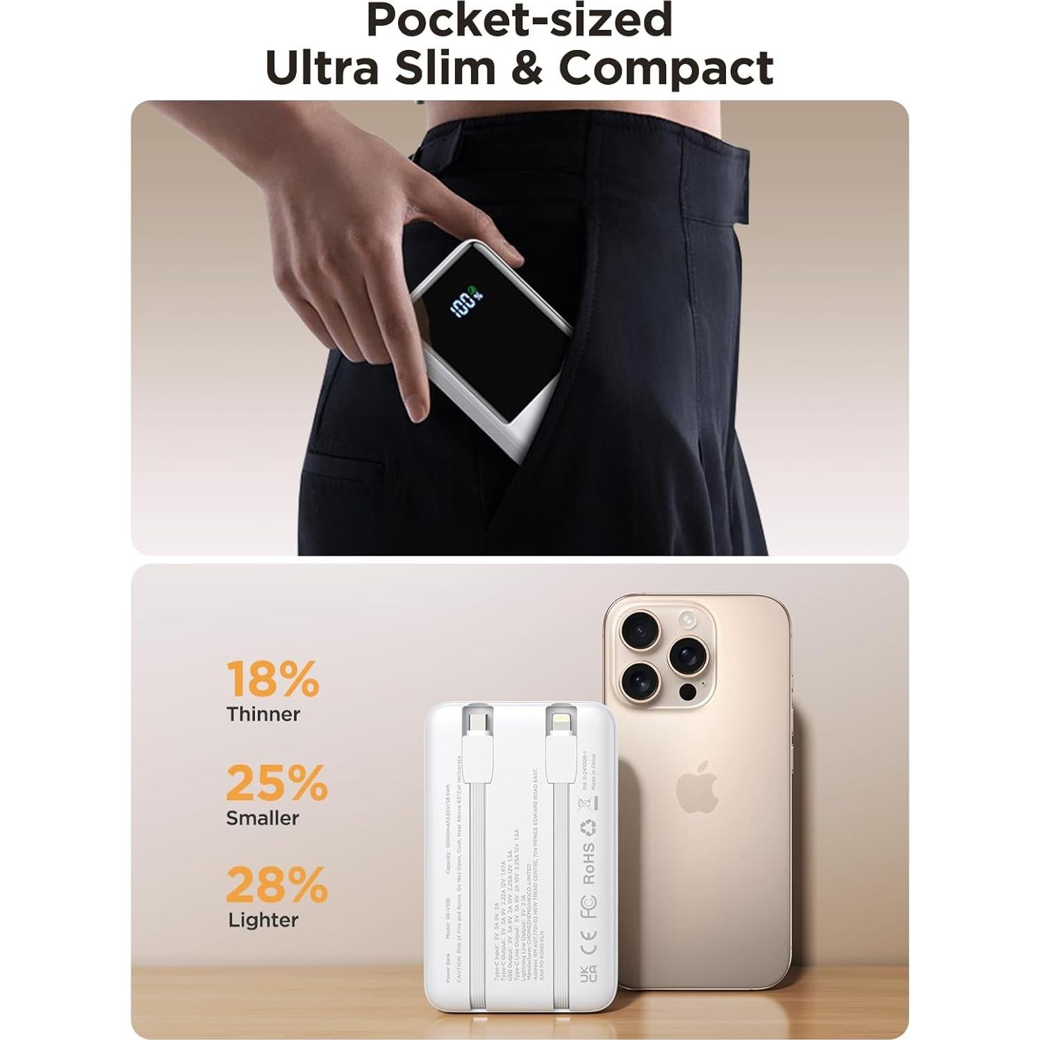 Cargador Portátil Aioneus 10000mAh Carga Rápida USB-C