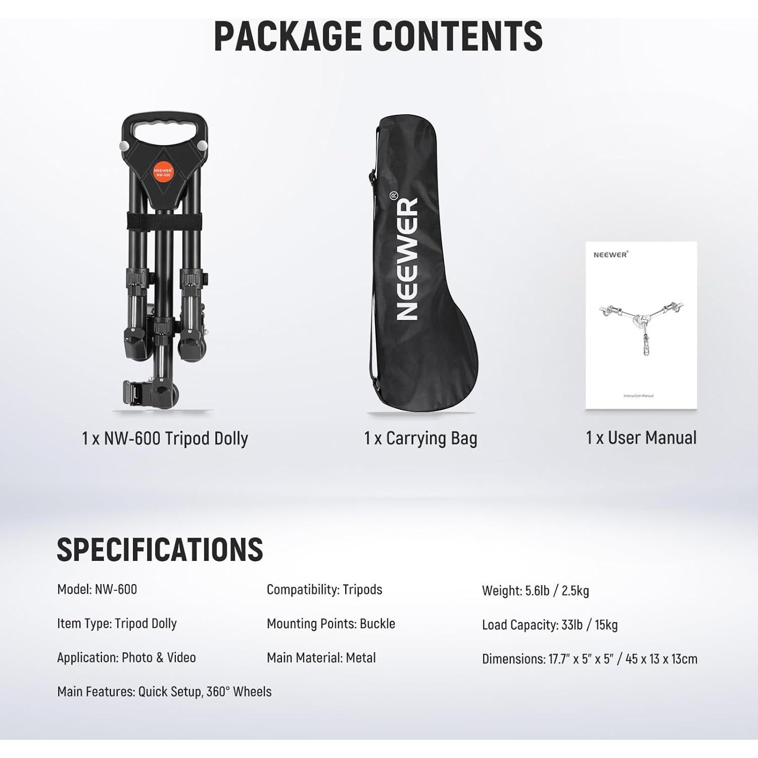 Carro de Trípode Neewer NW-600 para Fotografía 15 kg